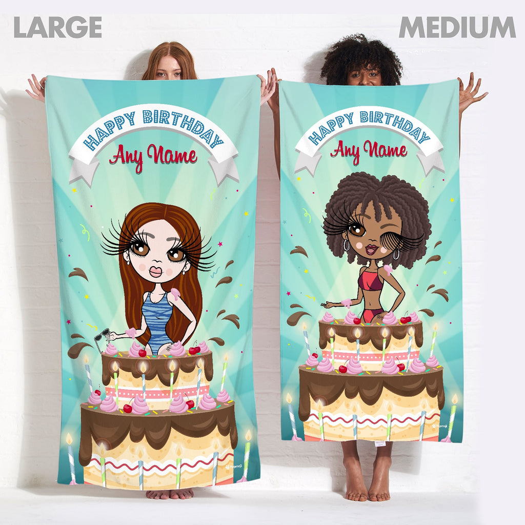 Womens Personalized Cake Surprise Beach Towel