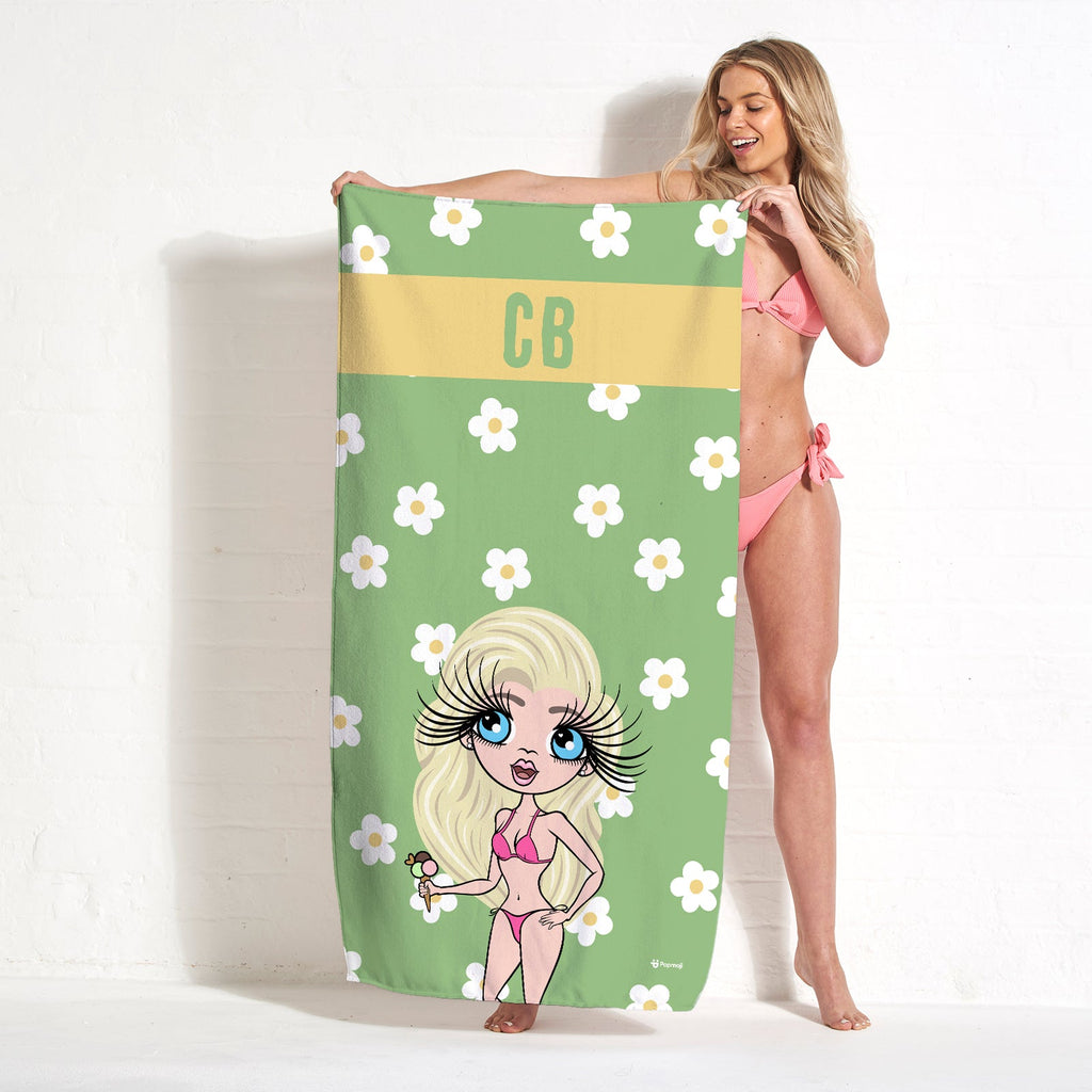 Womens Personalized Retro Daisy Beach Towel