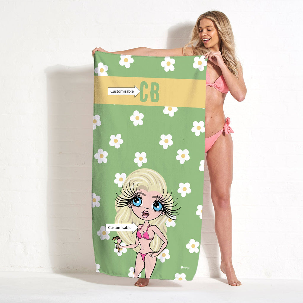 Womens Personalized Retro Daisy Beach Towel