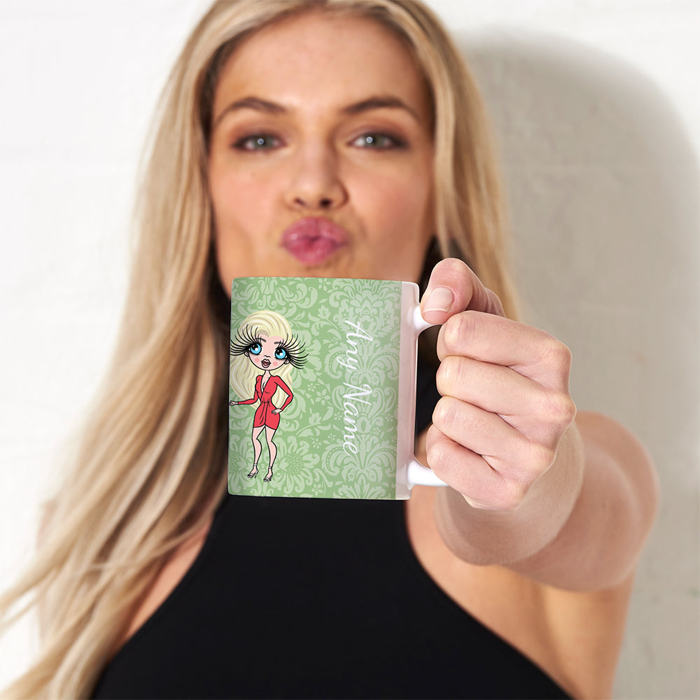 Womens Personalized Green Floral Mug