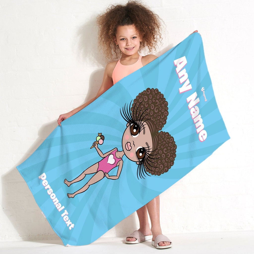 Girls Personalized Blue Beach Towel