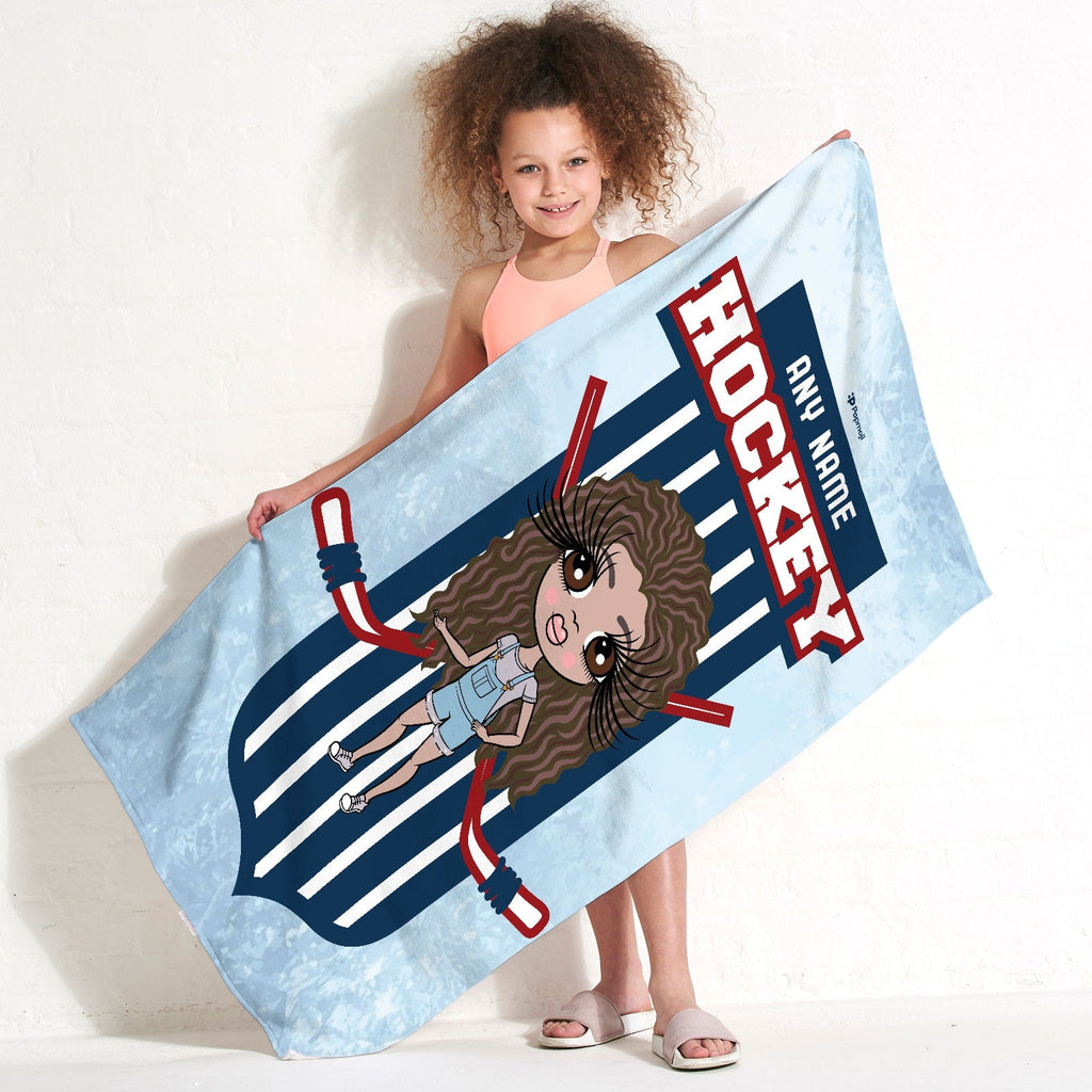 Girls Personalized Ice Hockey Emblem Beach Towel