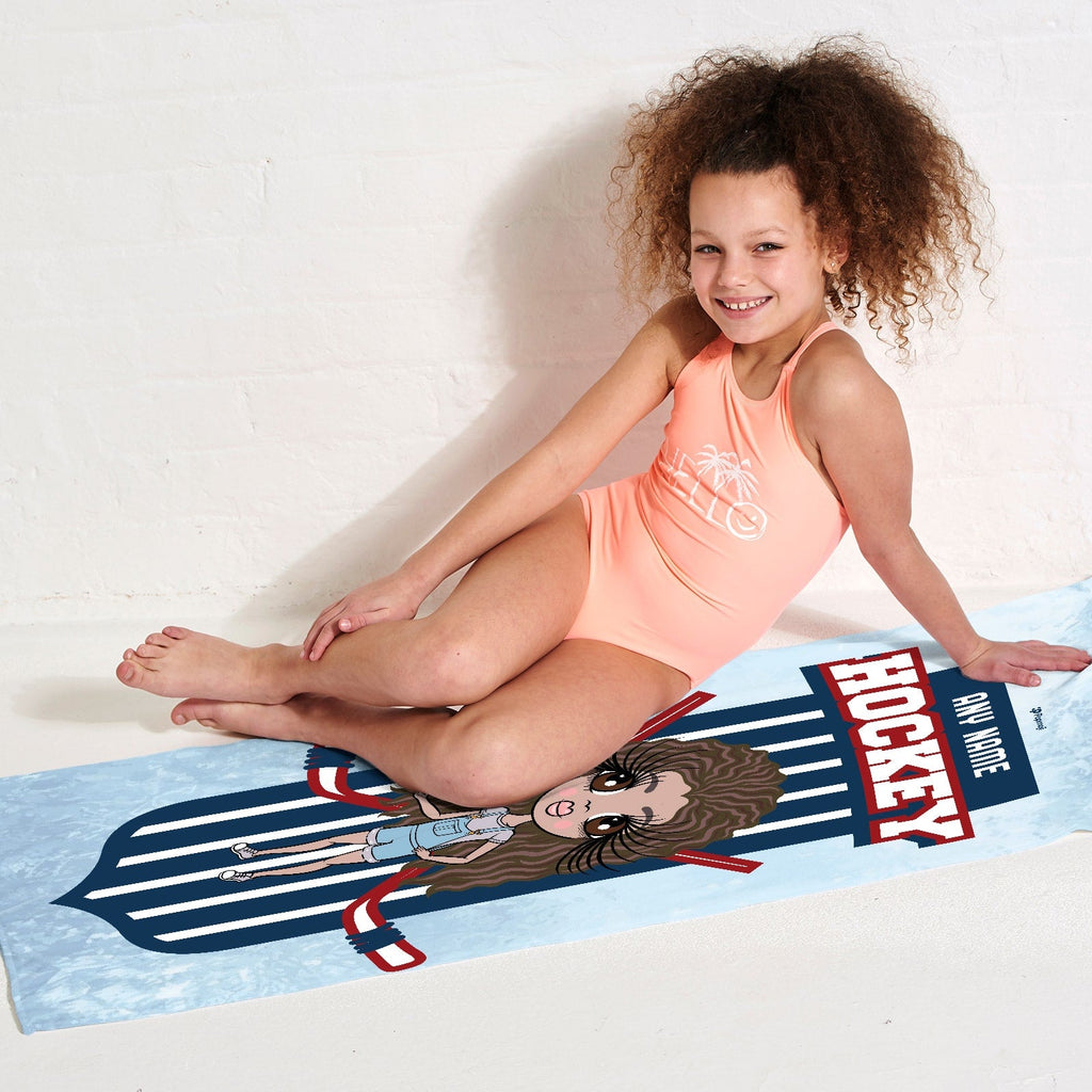 Girls Personalized Ice Hockey Emblem Beach Towel