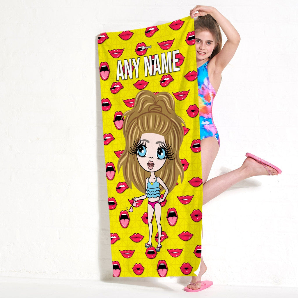 Girls Personalized Funky Lips Beach Towel