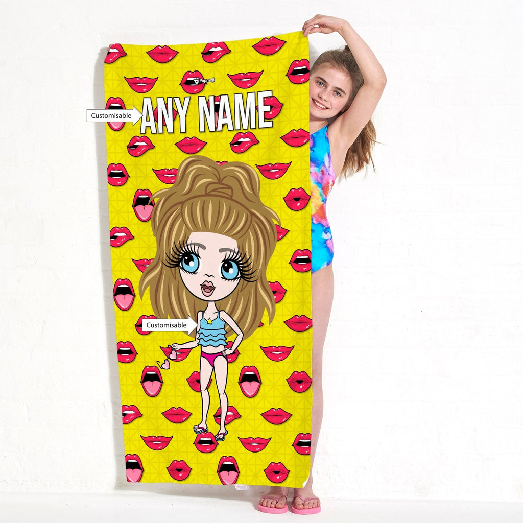 Girls Personalized Funky Lips Beach Towel