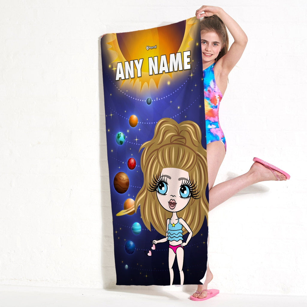 Girls Personalized Space Galaxy Beach Towel