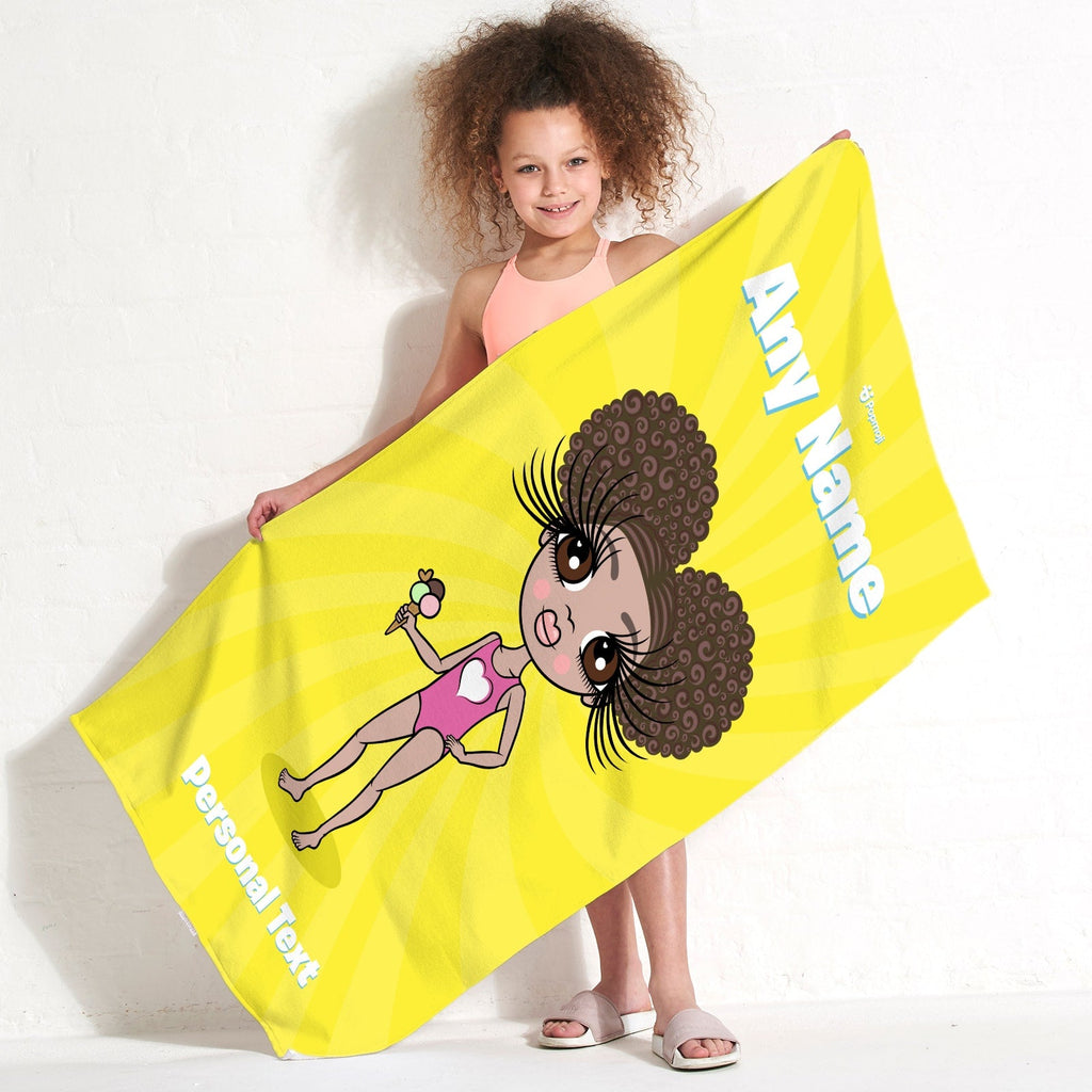 Girls Personalized Yellow Beach Towel