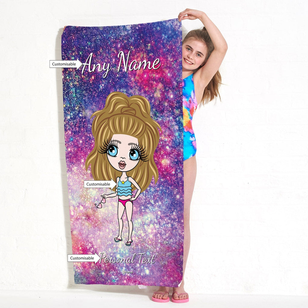 Girls Personalized Galaxy Sparkle Beach Towel