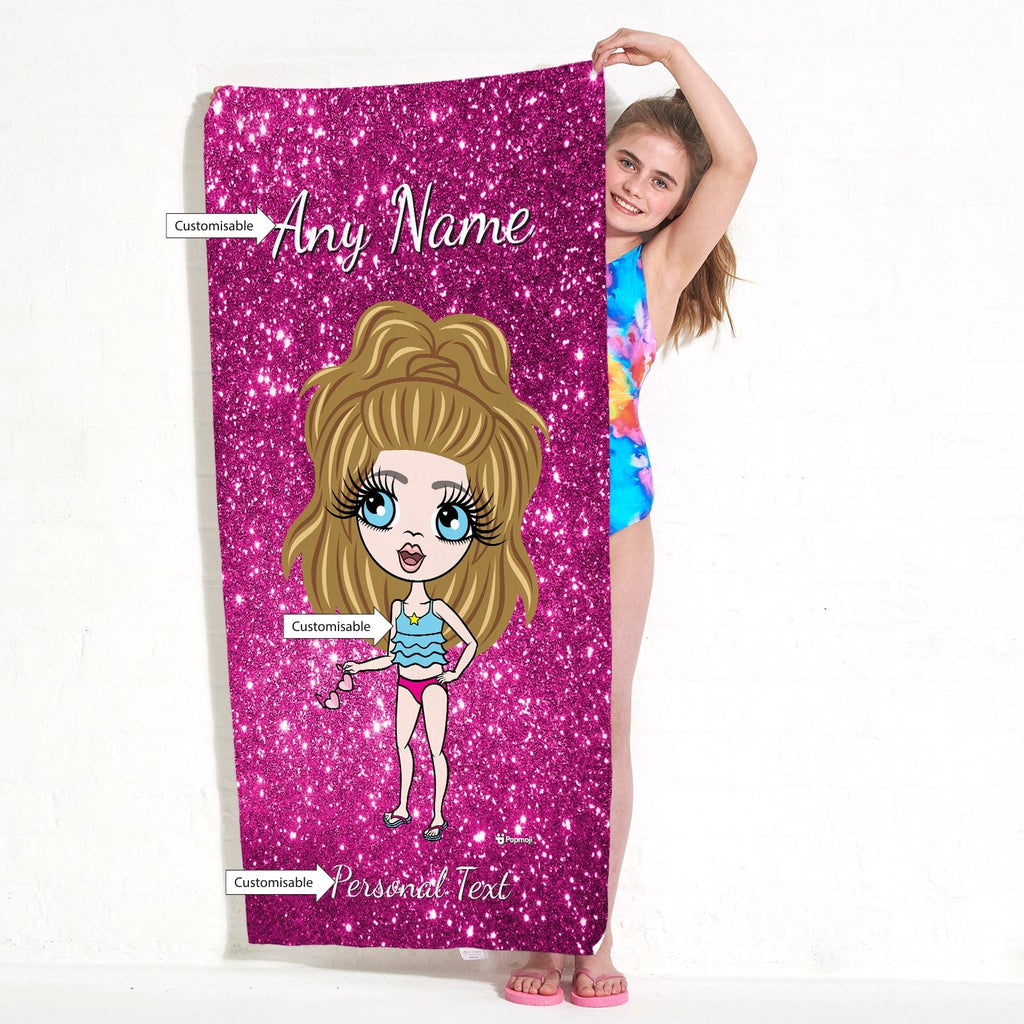 Girls Personalized Glitter Effect Beach Towel