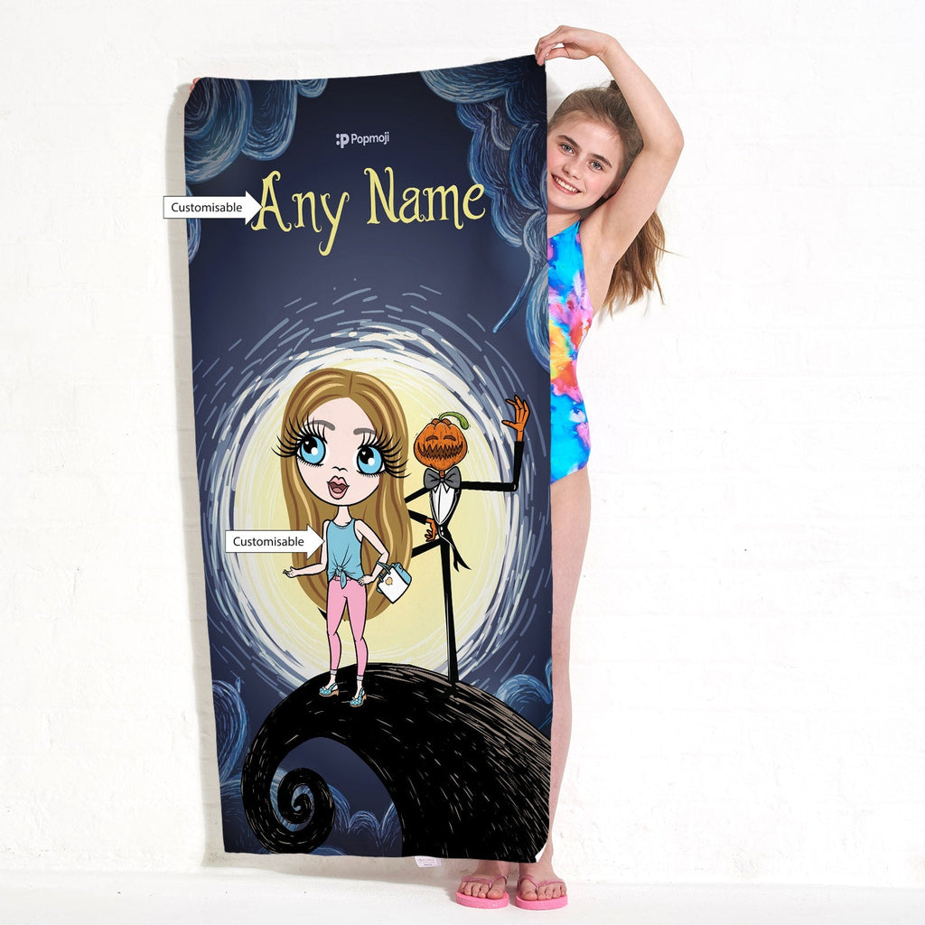 Girls Personalized Halloween Nightmare Beach Towel