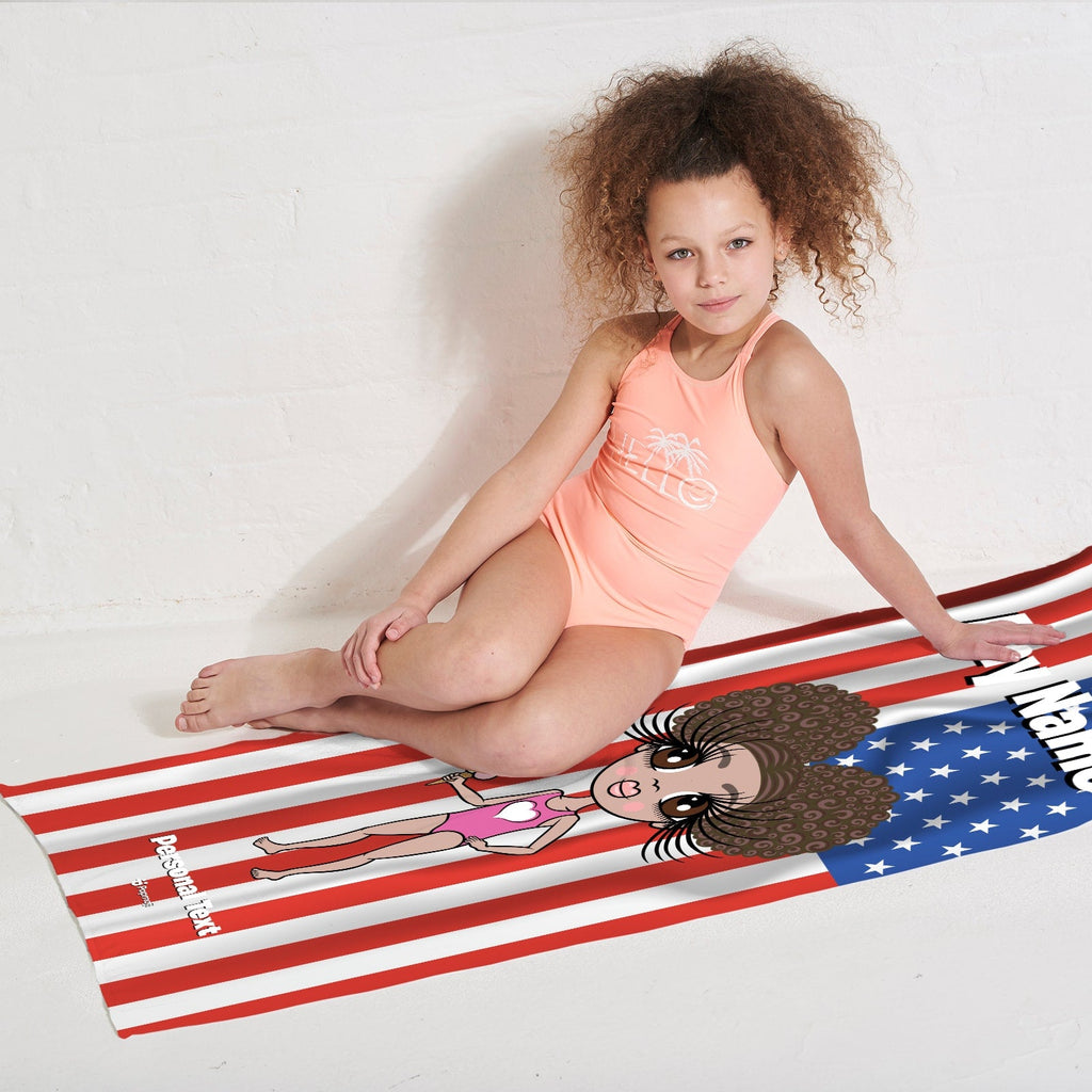 Girls Personalized Stars & Stripes Beach Towel