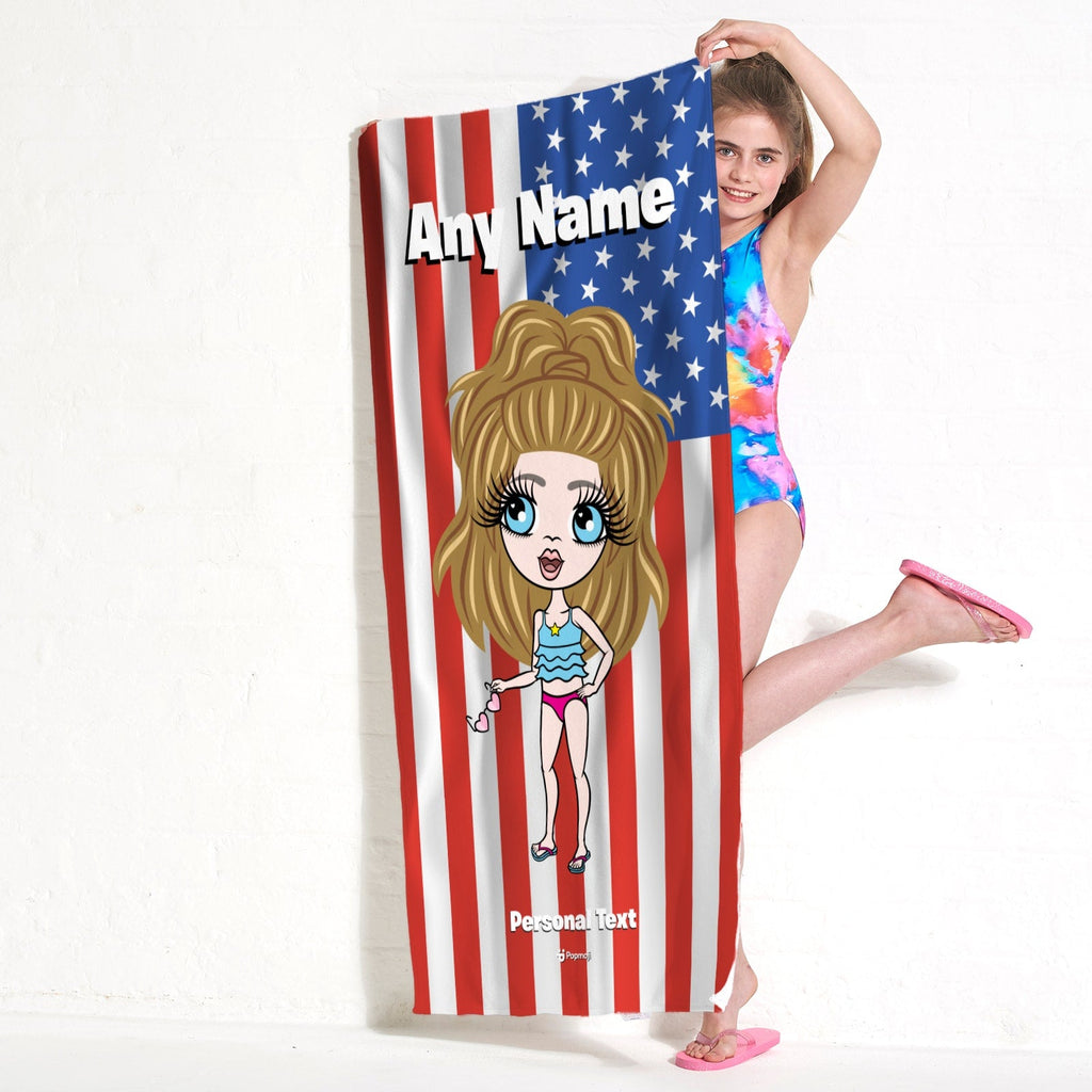 Girls Personalized Stars & Stripes Beach Towel