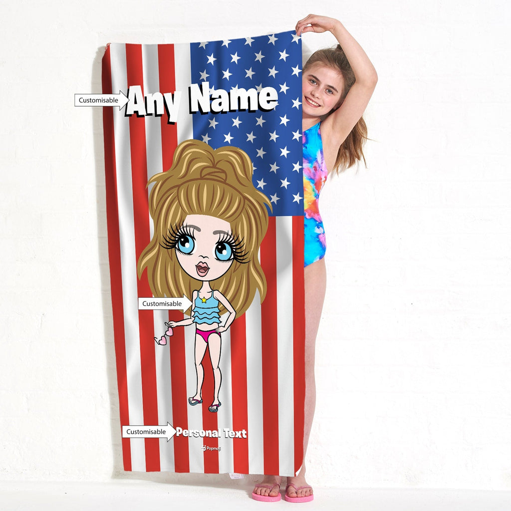 Girls Personalized Stars & Stripes Beach Towel