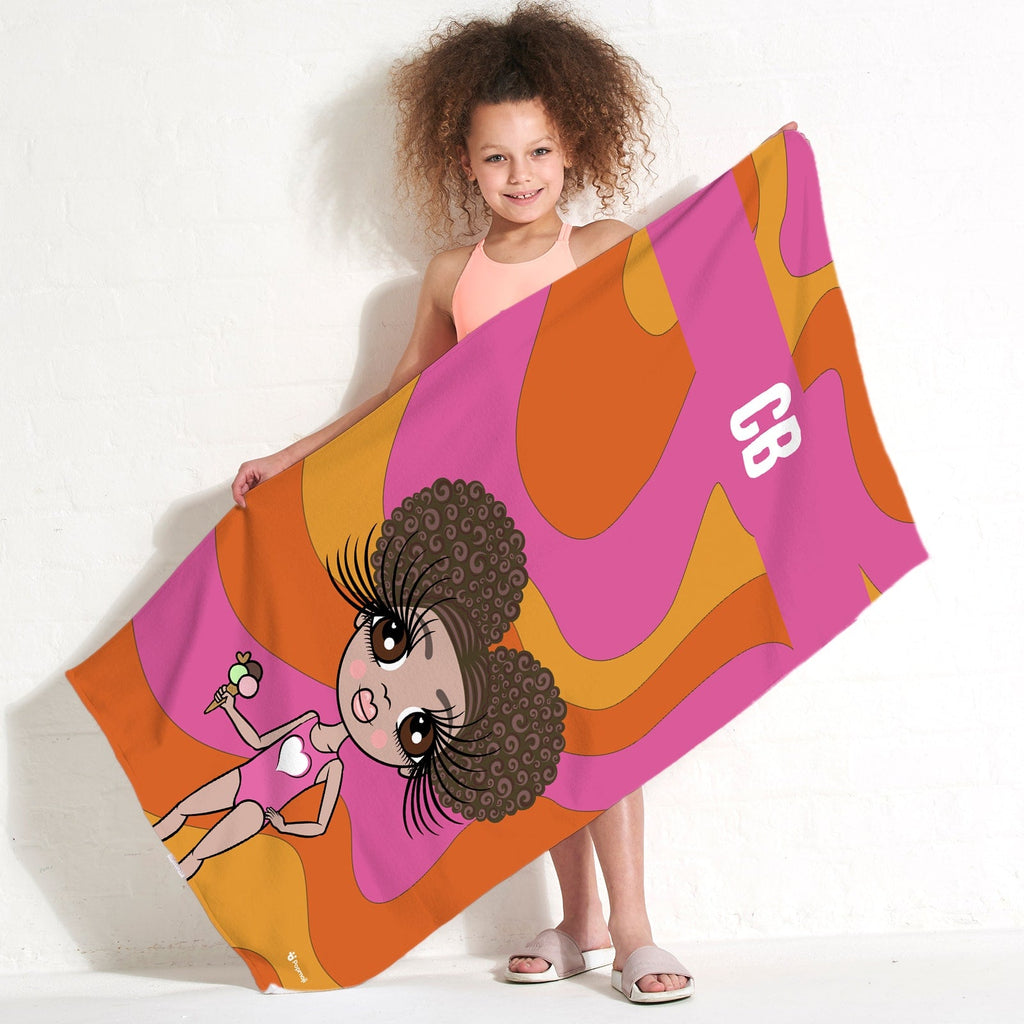 Girls Personalized Swirl Beach Towel