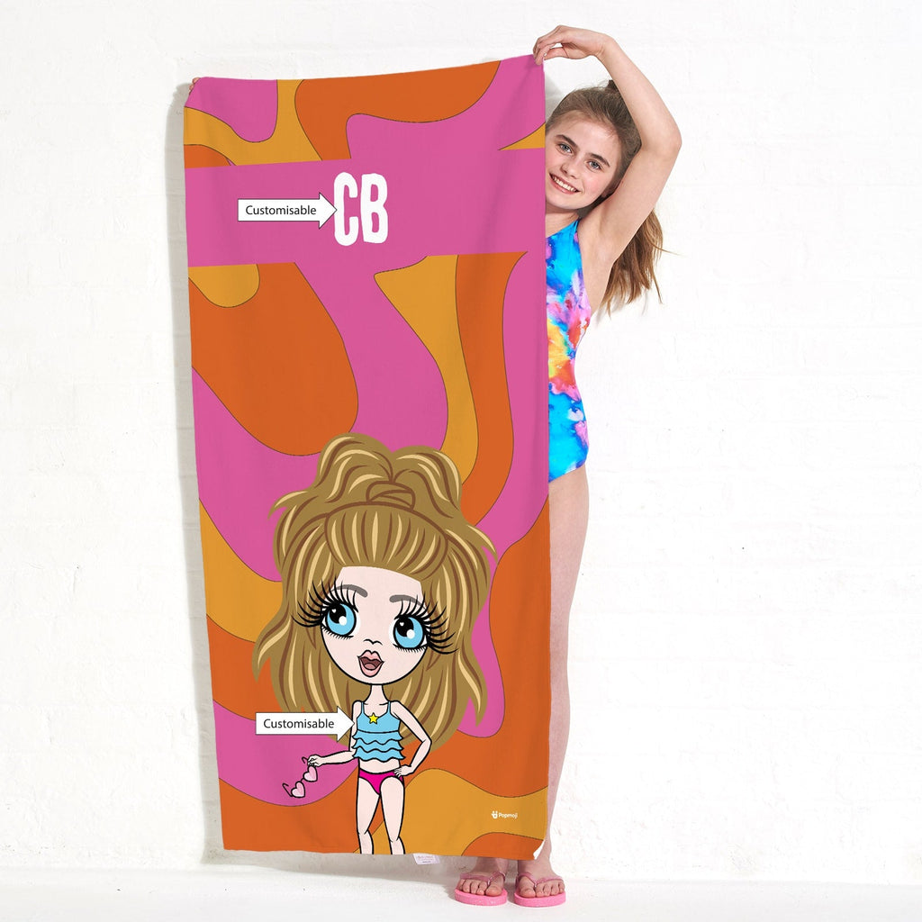 Girls Personalized Swirl Beach Towel