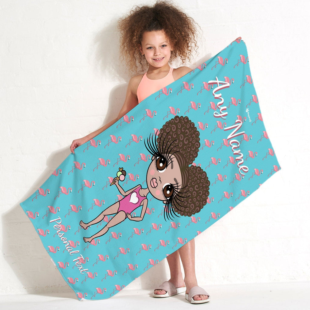 Girls Personalized Flamingo Print Beach Towel