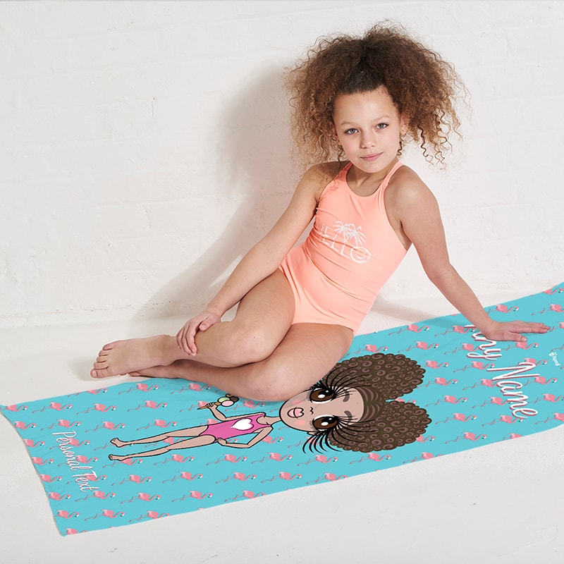 Girls Personalized Flamingo Print Beach Towel