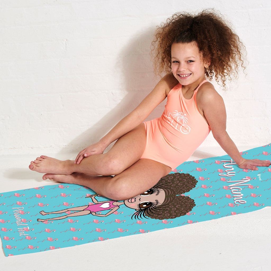 Girls Personalized Flamingo Print Beach Towel