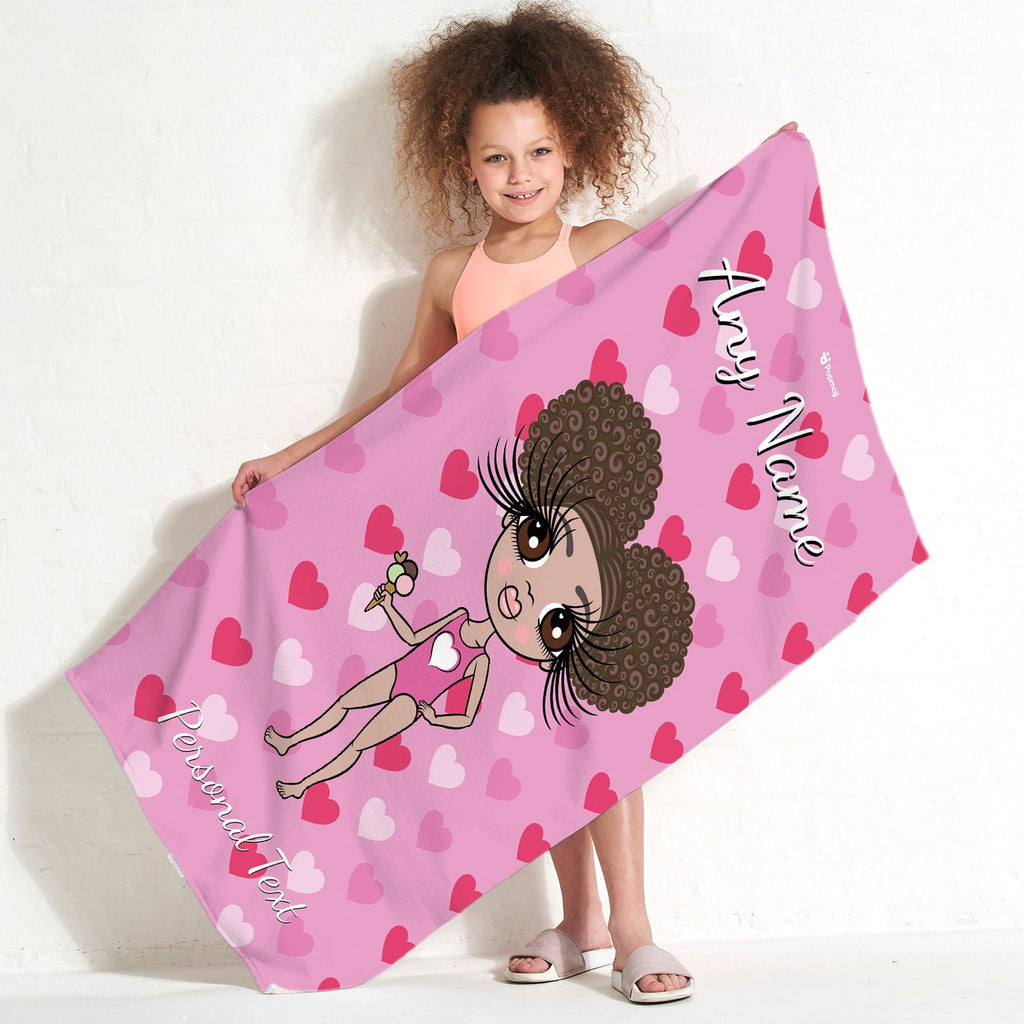 Girls Personalized Hearts Beach Towel