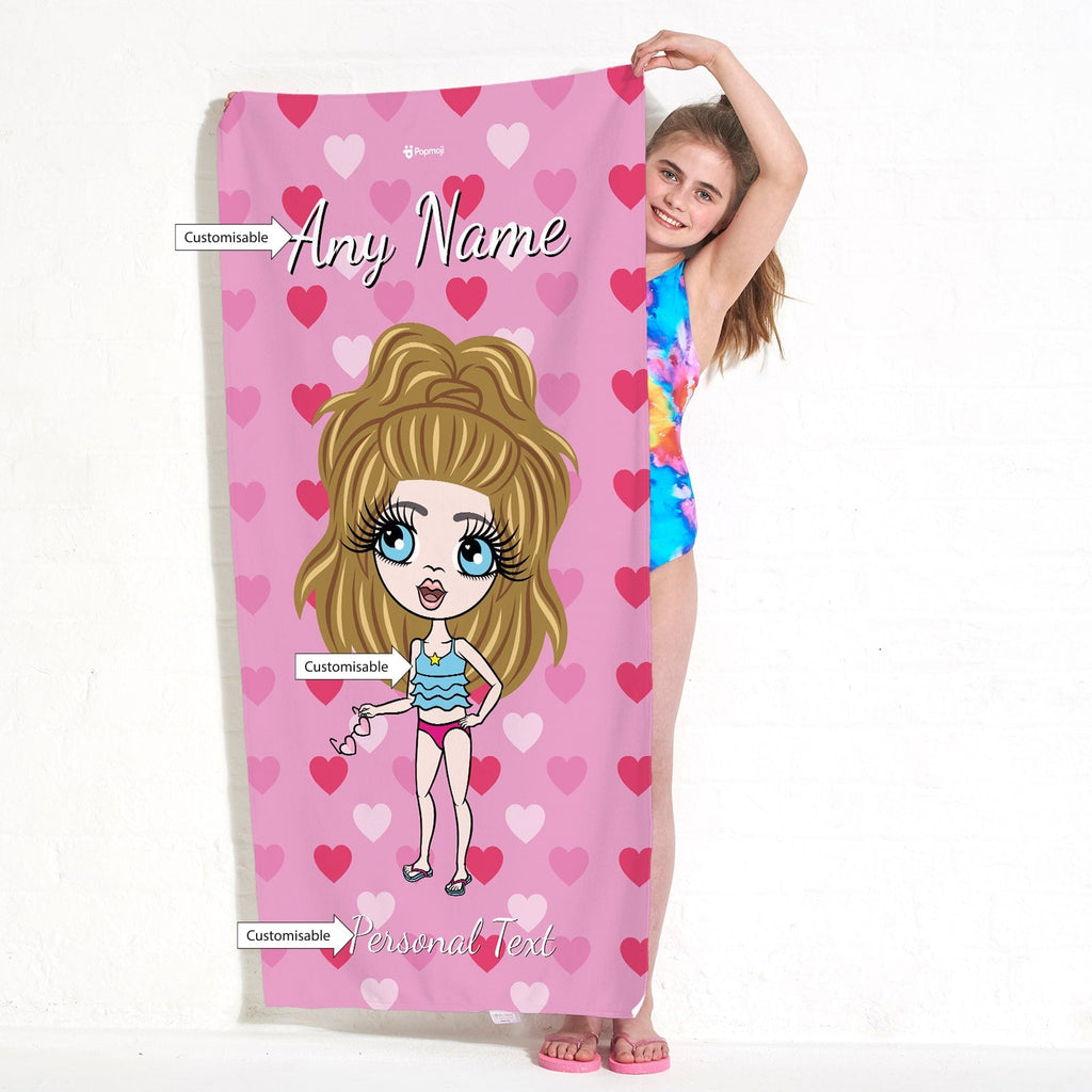 Girls Personalized Hearts Beach Towel