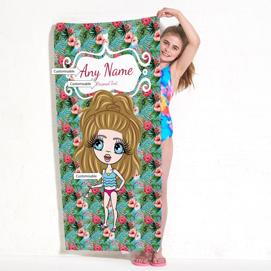 Girls Personalized Hula Print Beach Towel