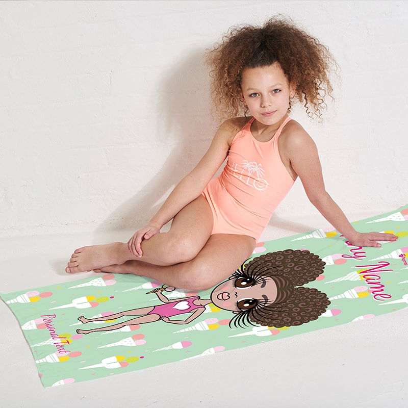 Girls Personalized Ice Cream Beach Towel