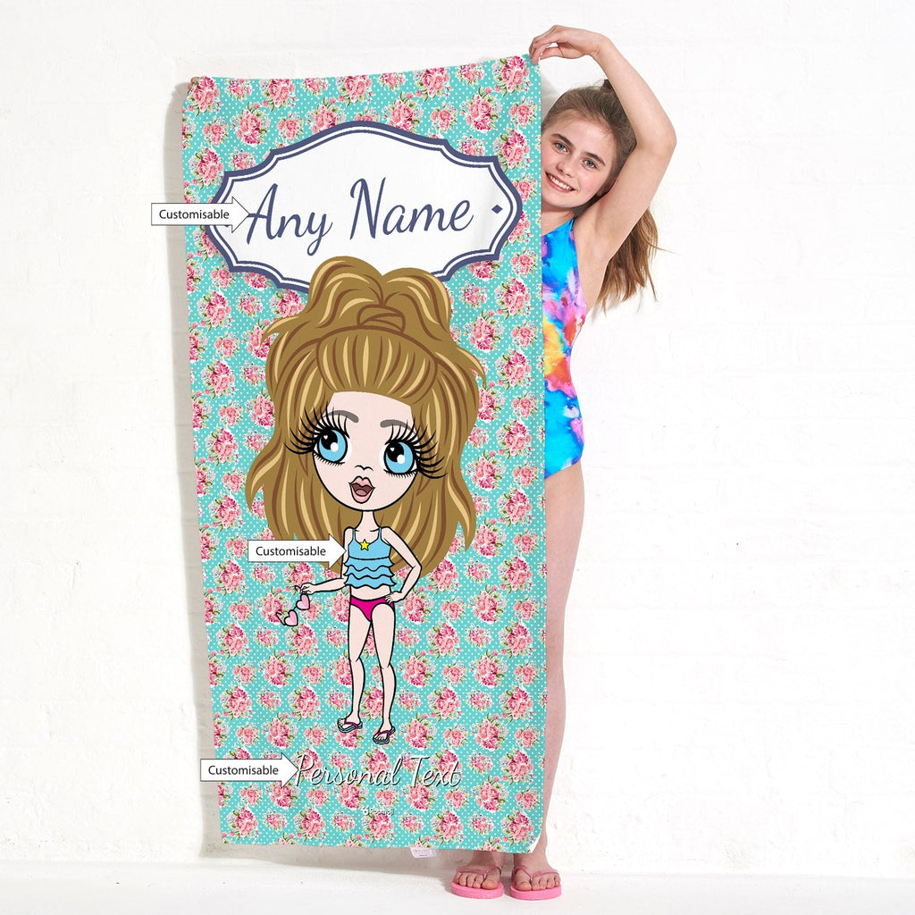 Girls Personalized Rose Beach Towel