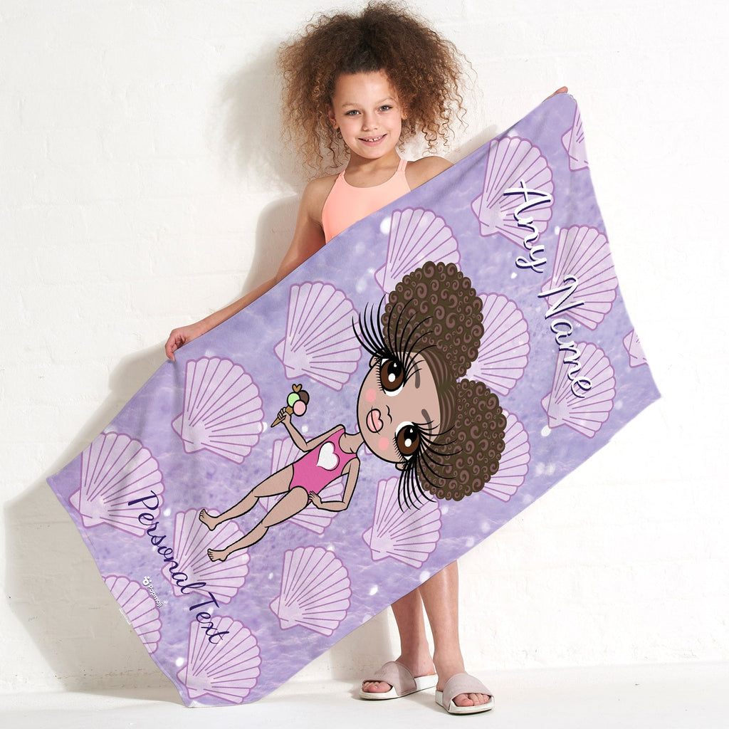 Girls Personalized Sea Shells Beach Towel