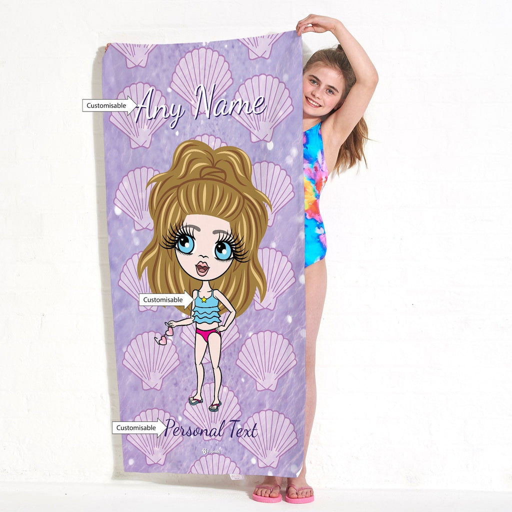 Girls Personalized Sea Shells Beach Towel