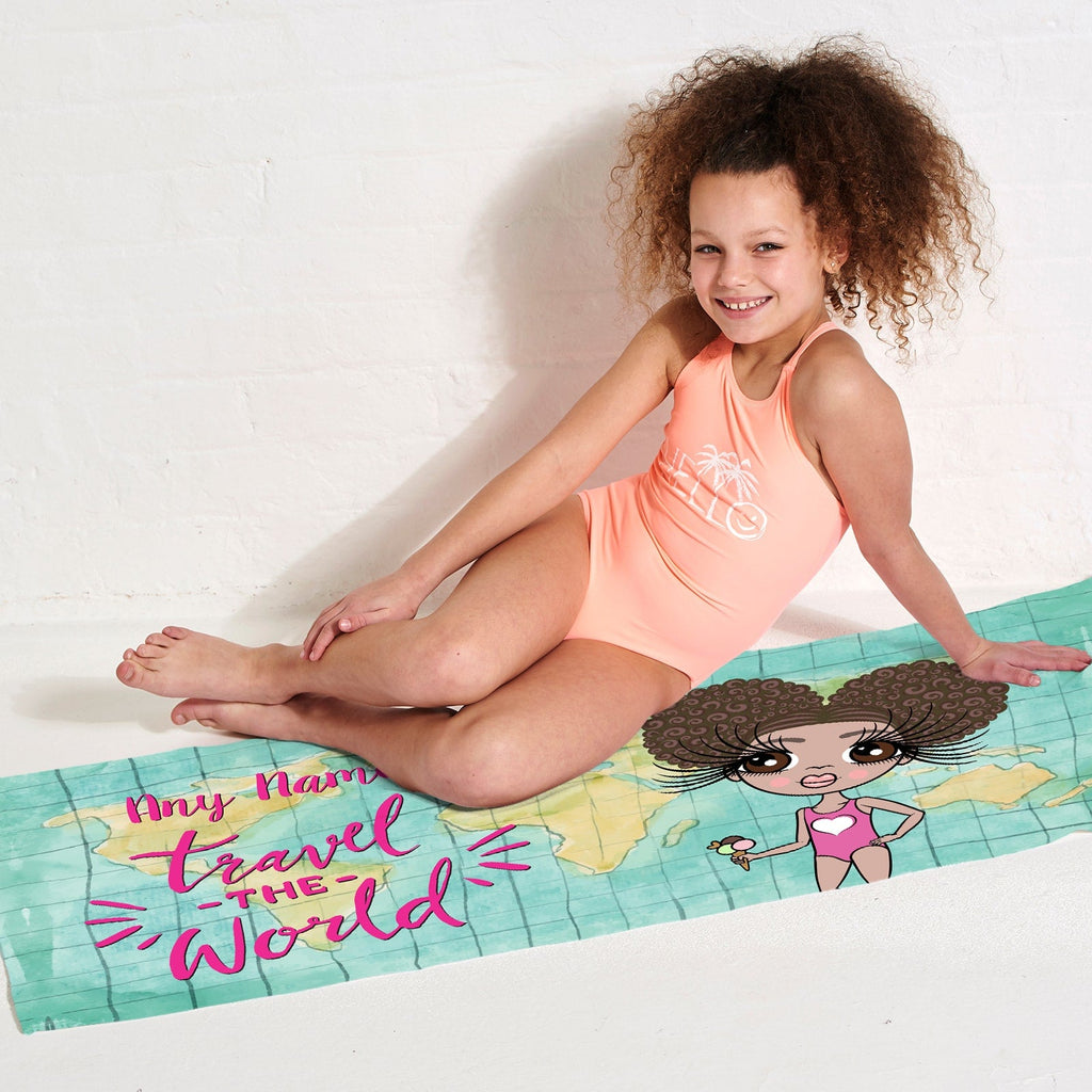 Girls Personalized World Print Beach Towel