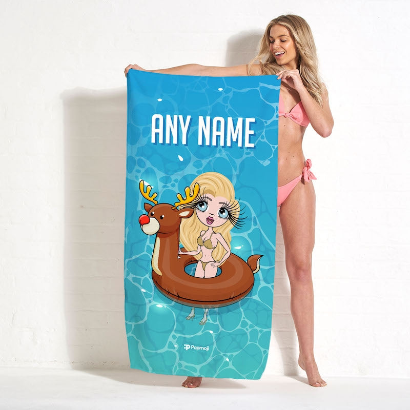 Womens Personalized Inflatable Reindeer Beach Towel