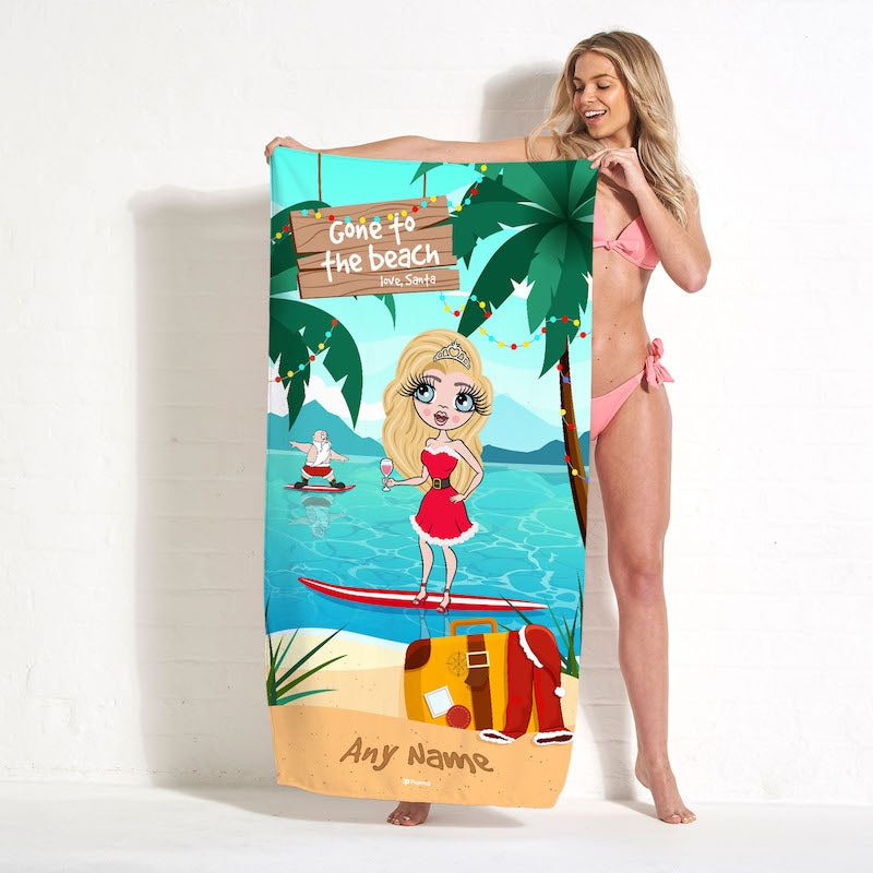 Womens Personalized Surfing Santa Beach Towel