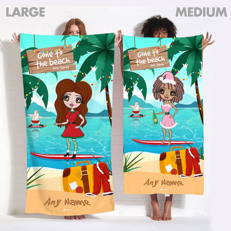 Womens Personalized Surfing Santa Beach Towel