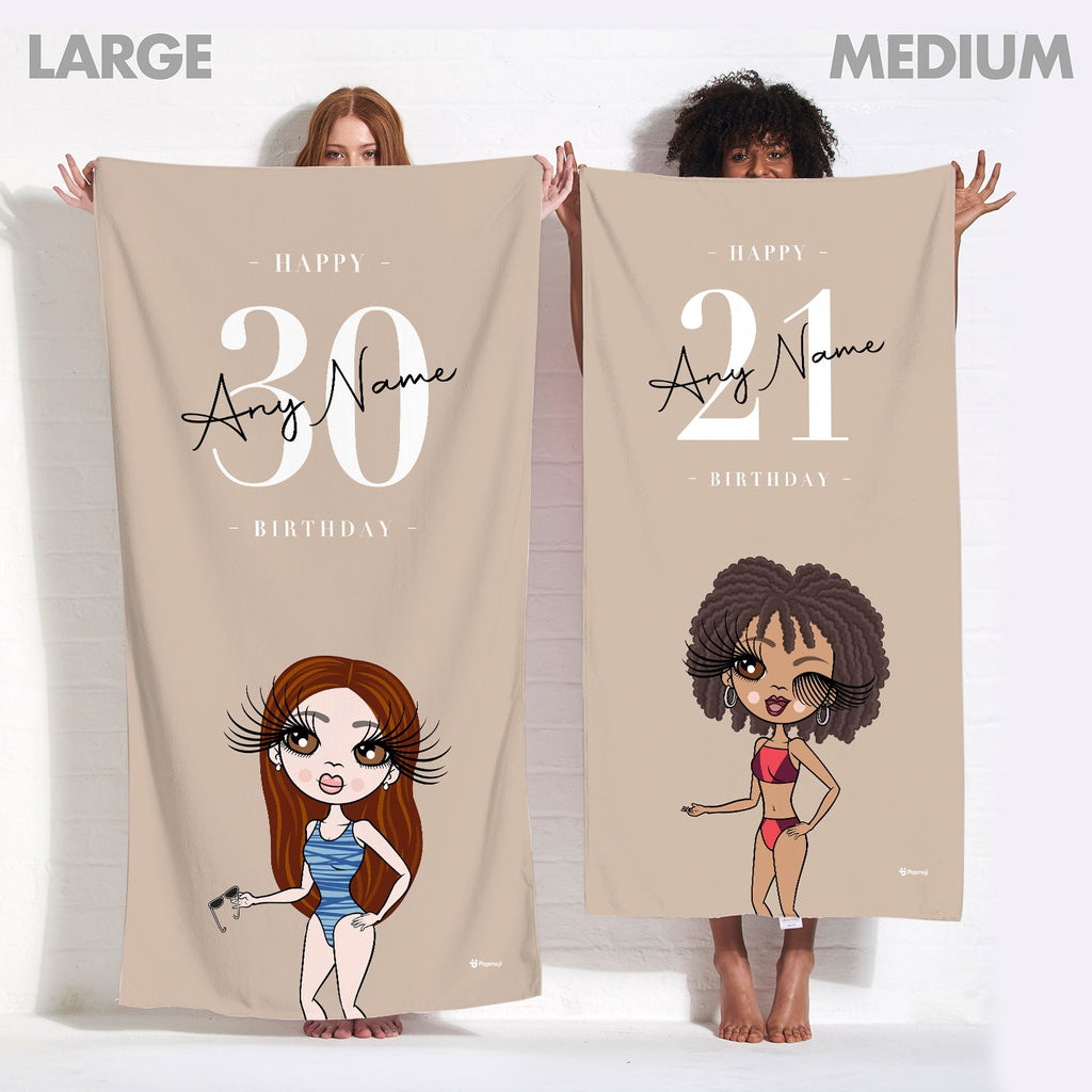 Womens Personalized Custom Age Birthday Beach Towel