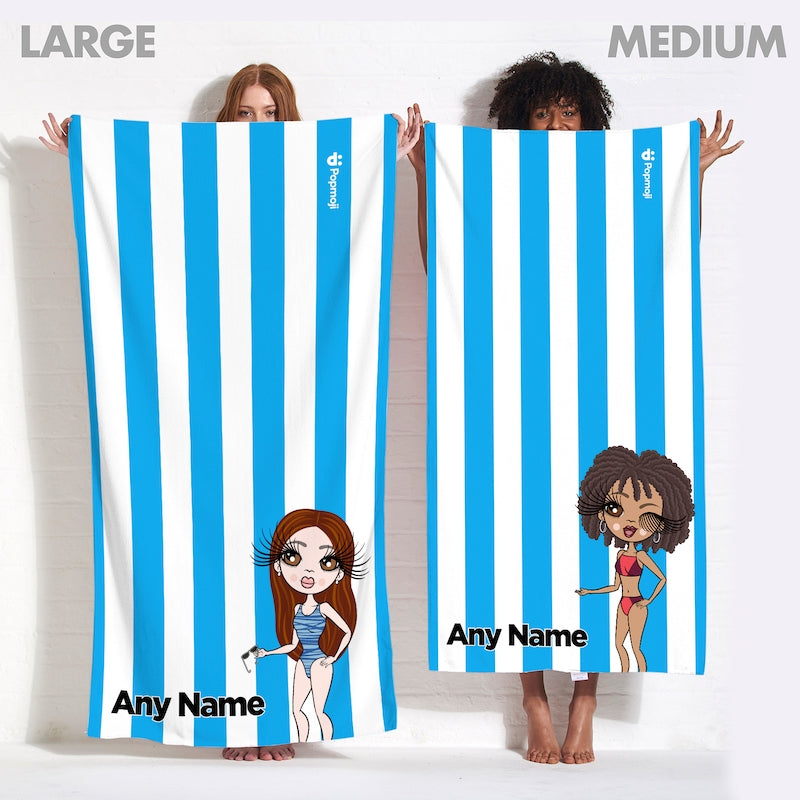 Womens Personalized Blue Stripe Beach Towel