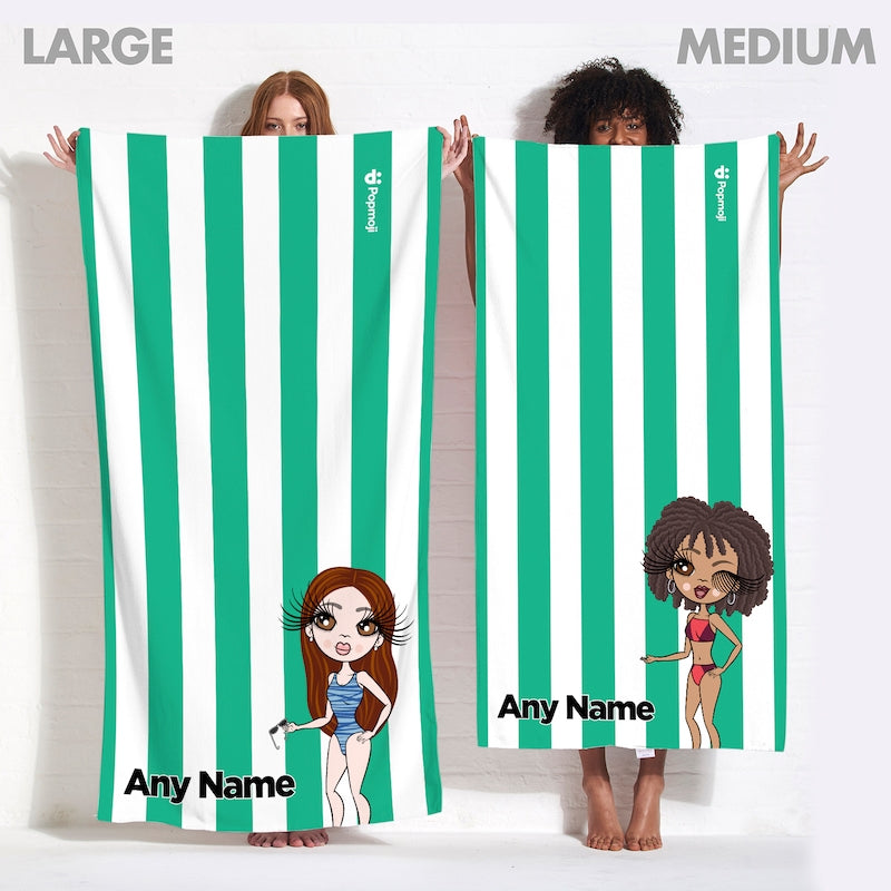 Womens Personalized Green Stripe Beach Towel