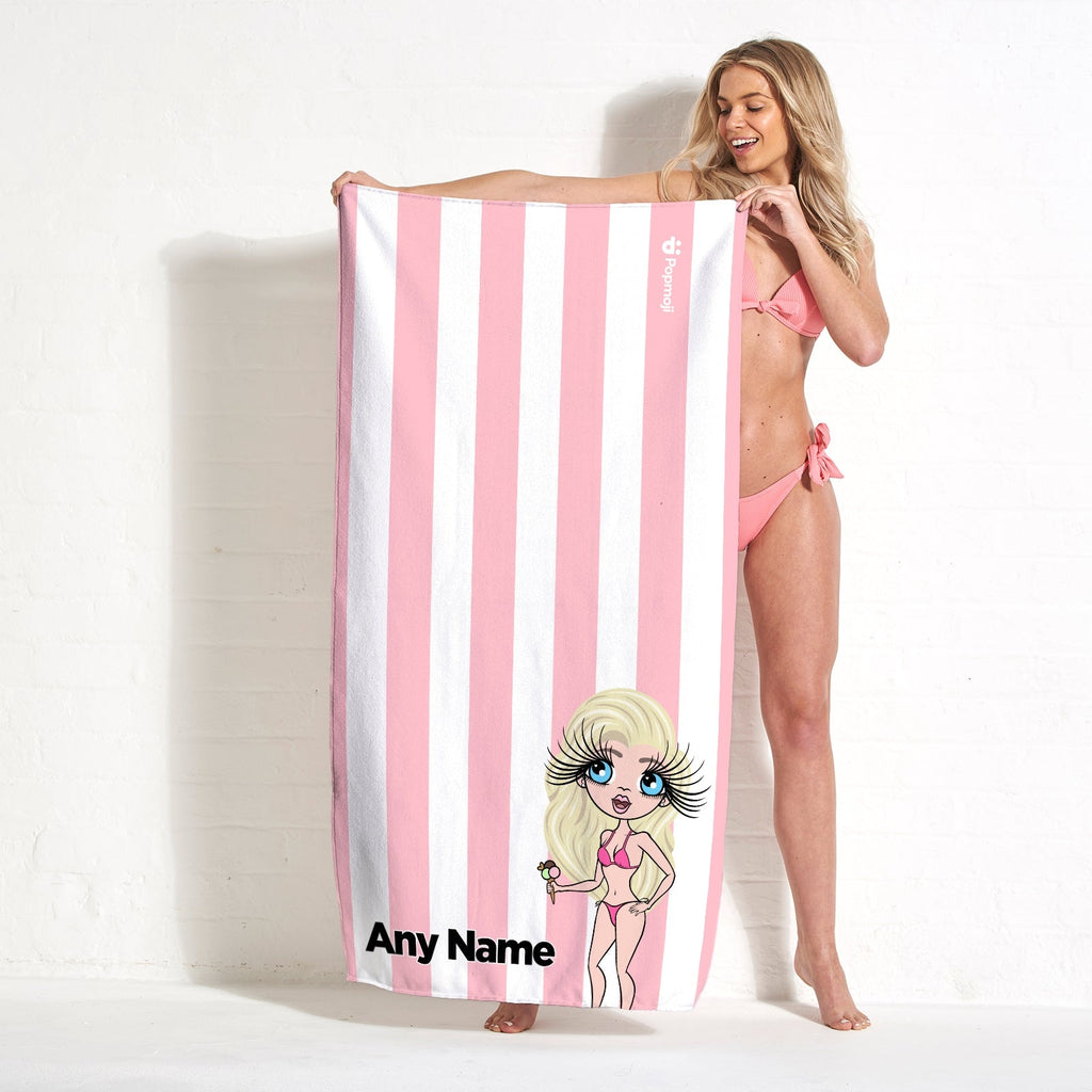 Womens Personalized Light Pink Stripe Beach Towel