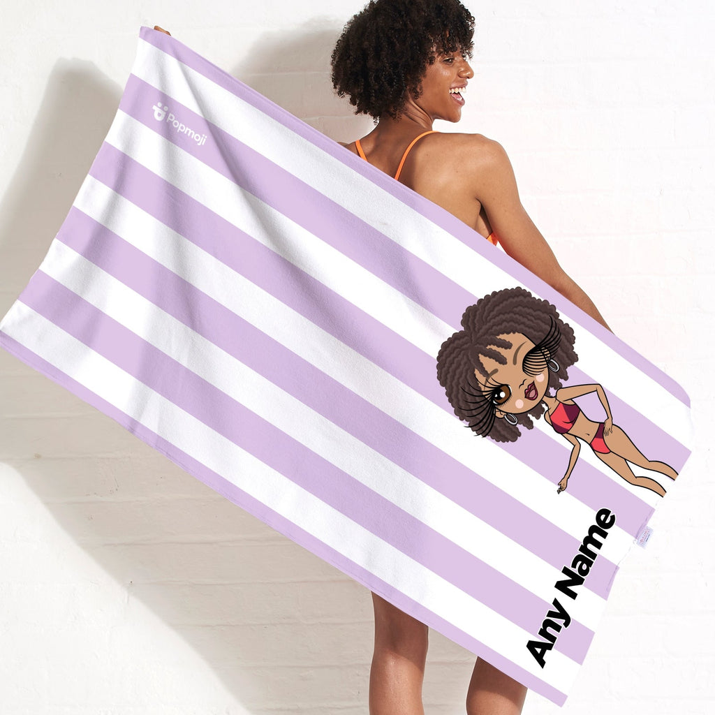 Womens Personalized Lilac Stripe Beach Towel