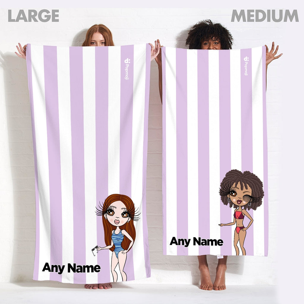 Womens Personalized Lilac Stripe Beach Towel