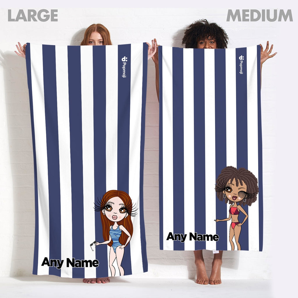 Womens Personalized Navy Stripe Beach Towel