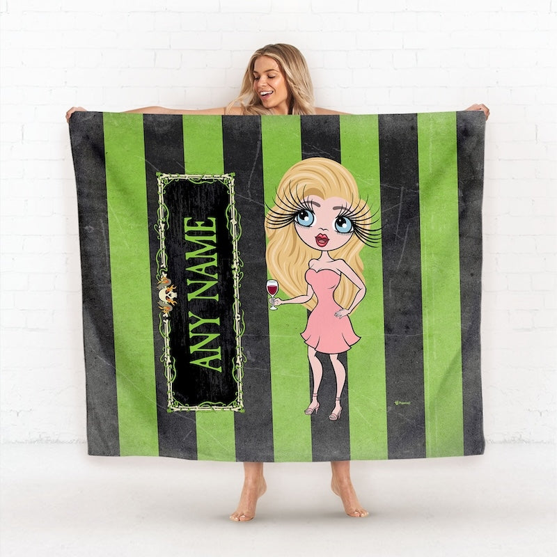 Womens Creepy Green Stripes Fleece Blanket - Image 1