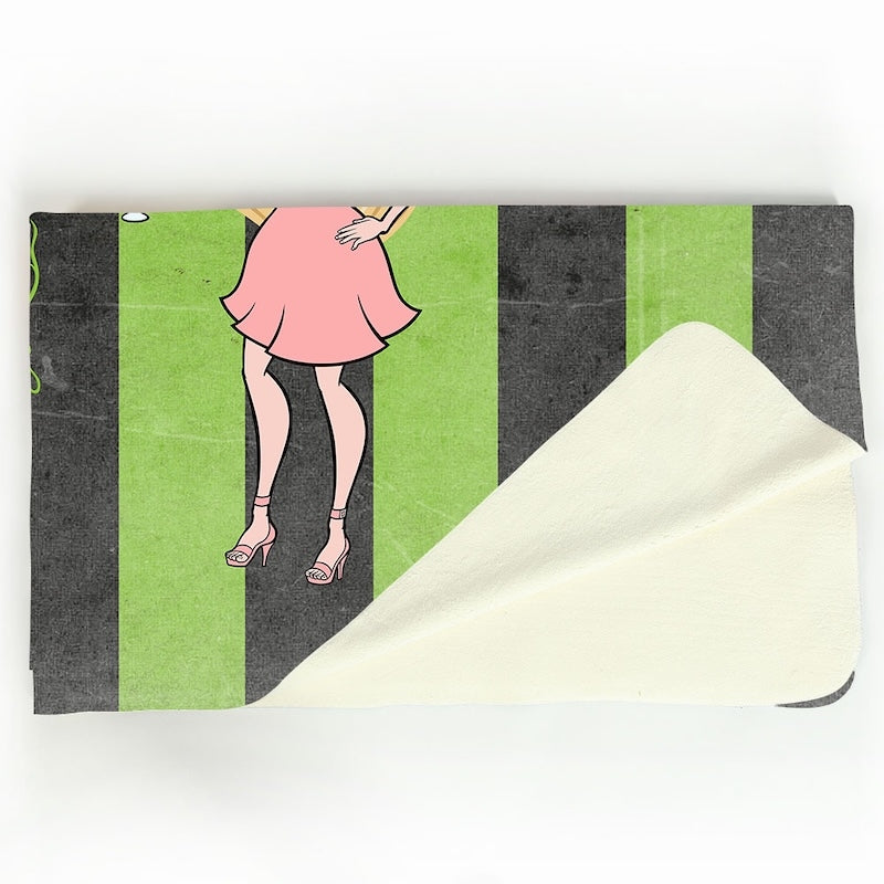 Womens Creepy Green Stripes Fleece Blanket - Image 3