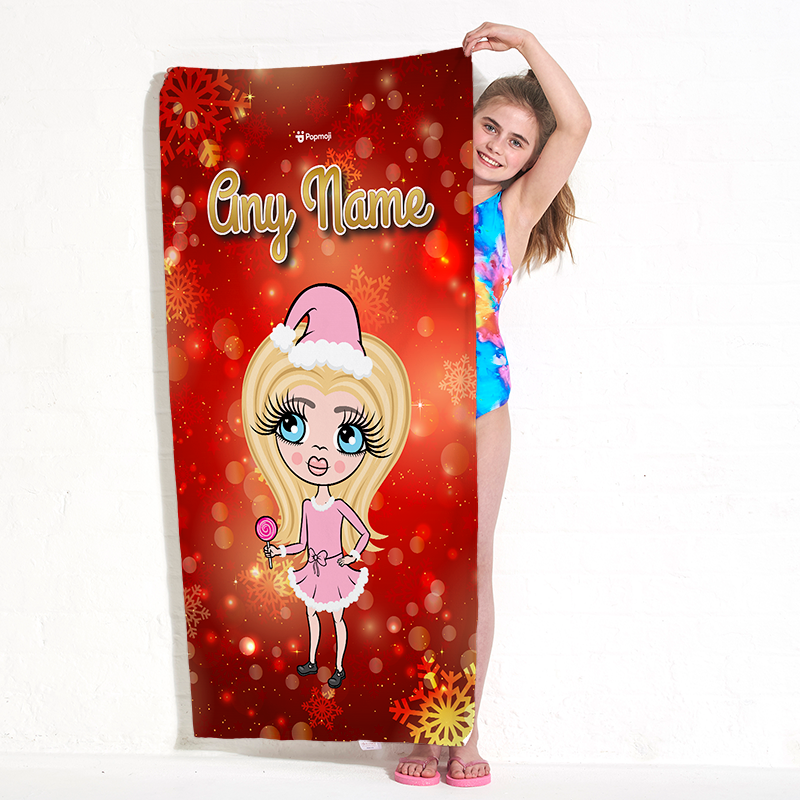 Girls Personalized Festive Sparkle Beach Towel