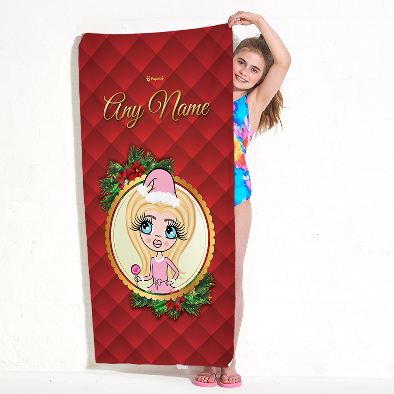 Girls Personalized Festive Wreath Beach Towel