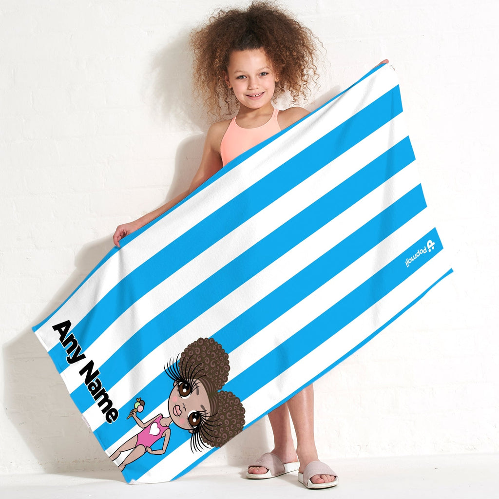 Girls Personalized Blue Stripe Beach Towel