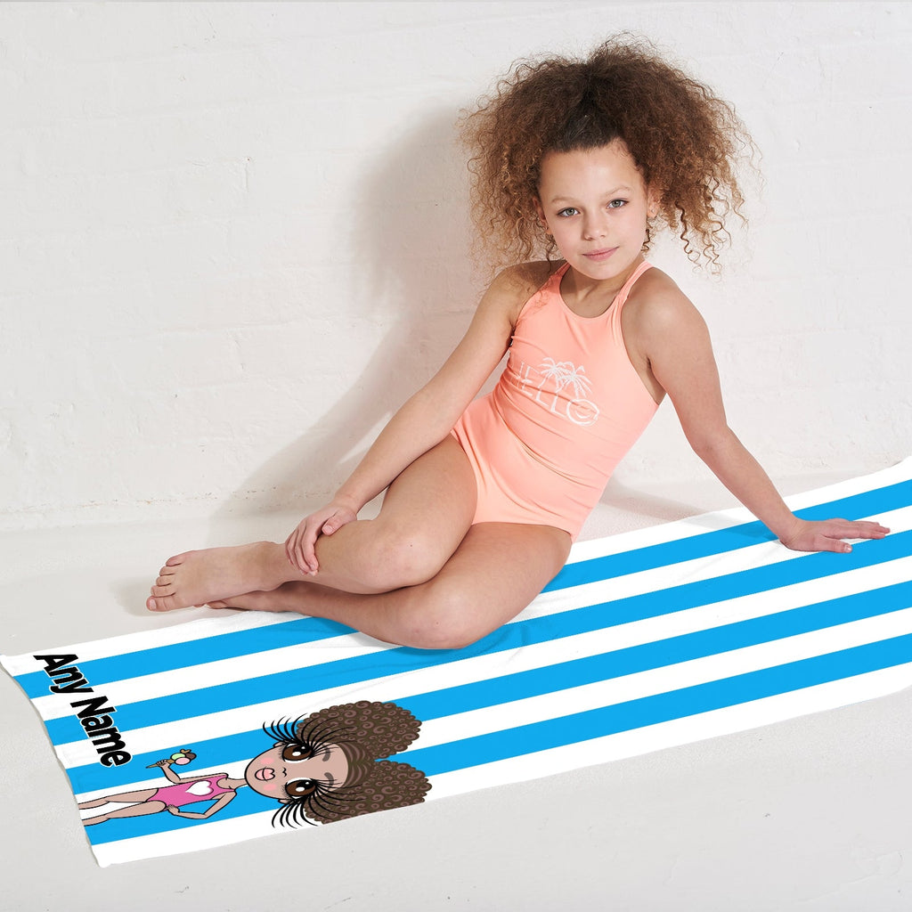 Girls Personalized Blue Stripe Beach Towel