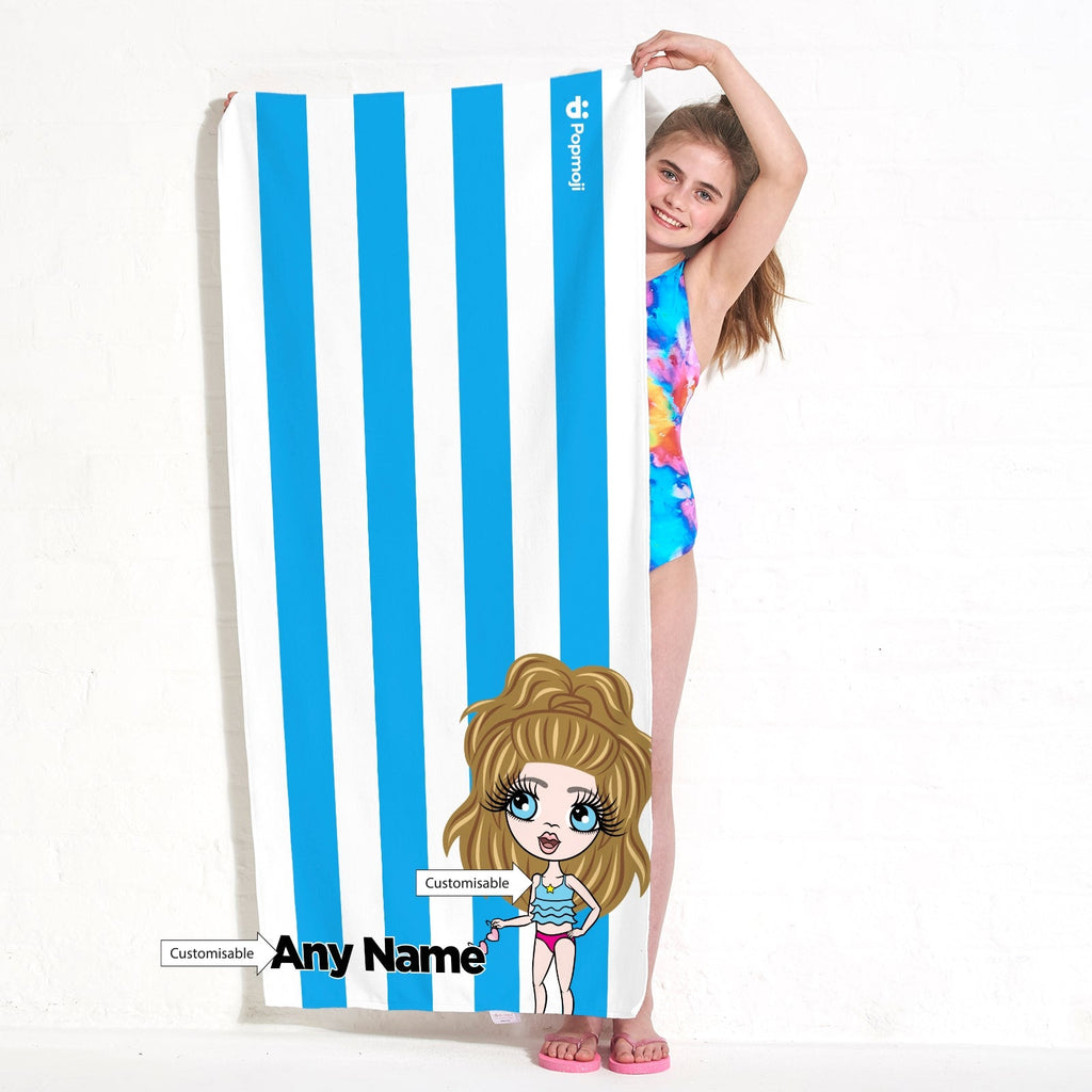 Girls Personalized Blue Stripe Beach Towel