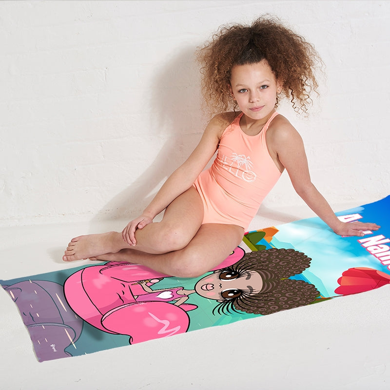 Girls Personalized Flamingo Float Beach Towel