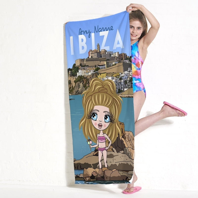 Girls Personalized Ibiza Town Beach Towel - Image 1