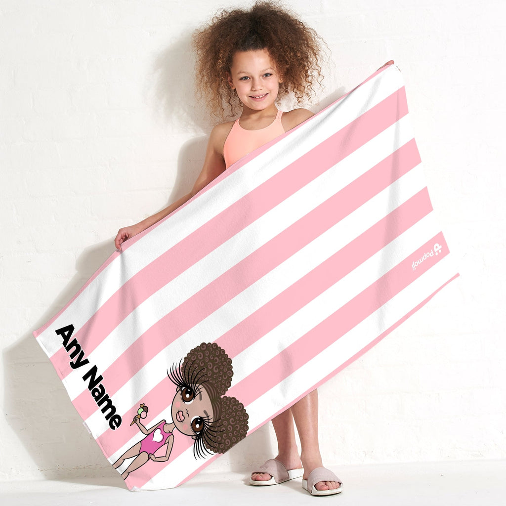 Girls Personalized Light Pink Stripe Beach Towel